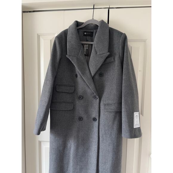 Gray Long Coat Premium Cotton Blend Elegant Women Coat - Picture 3 of 9